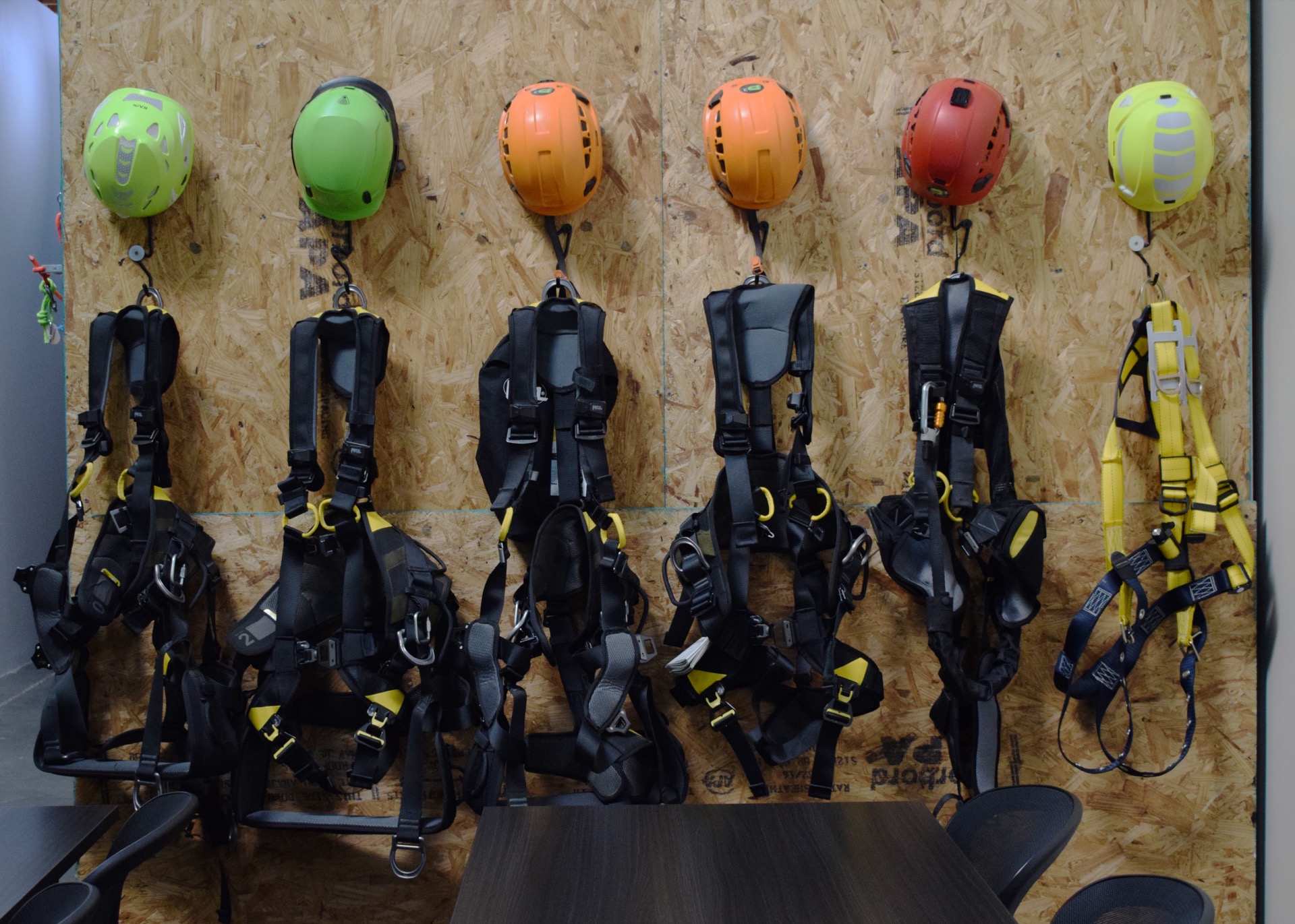 Harness wall at the Phoenix Safety Training Center