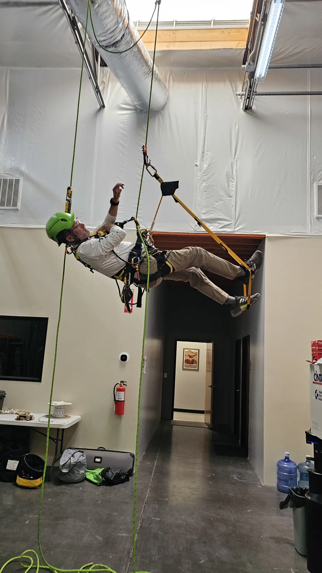 Student suspended on fall arrest system during training at PSTC
